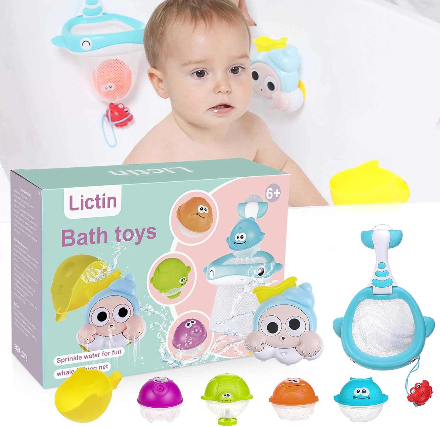 Bebe Et Puericulture Lictin Jouet Bain Cadeau Bebe De 1 A 6 Ans Jouet De Bain Bebe Cascade 7pcs Jouet De Douche Multifonctionnel Et Jeu De Tir Au Panier Jouets Educatifs Bebe