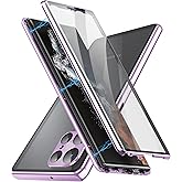 SENLAN Safety Lock Galaxy S23 Ultra Case Magnetic Adsorption Shockproof Aluminum Bumper Double Sided Tempered Glass Case for Galaxy S23 Ultra 6.8 inch 2023 (Silver)