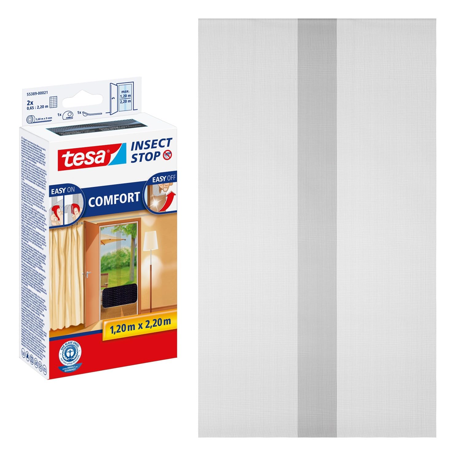 tesa Insect Stop COMFORT for Doors - Insect Mesh Door Screen with Hook & Loop - in Anthracite (2 x 65 cm) 120 cm x 220 cm