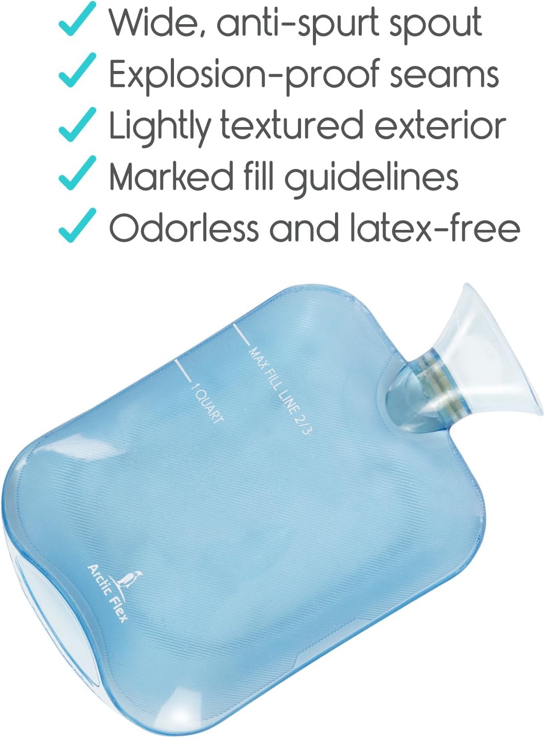 Arctic Flex Hot Water Bottle (XL 2 Liter) - Heat Up Rubber Cold Pack - Cramp Compress with Cover - Portable, Reusable, Reheatable and Transparent Ice Bag - Therapy Heating Pad - Warming Pain Relief: Health & Personal Care
