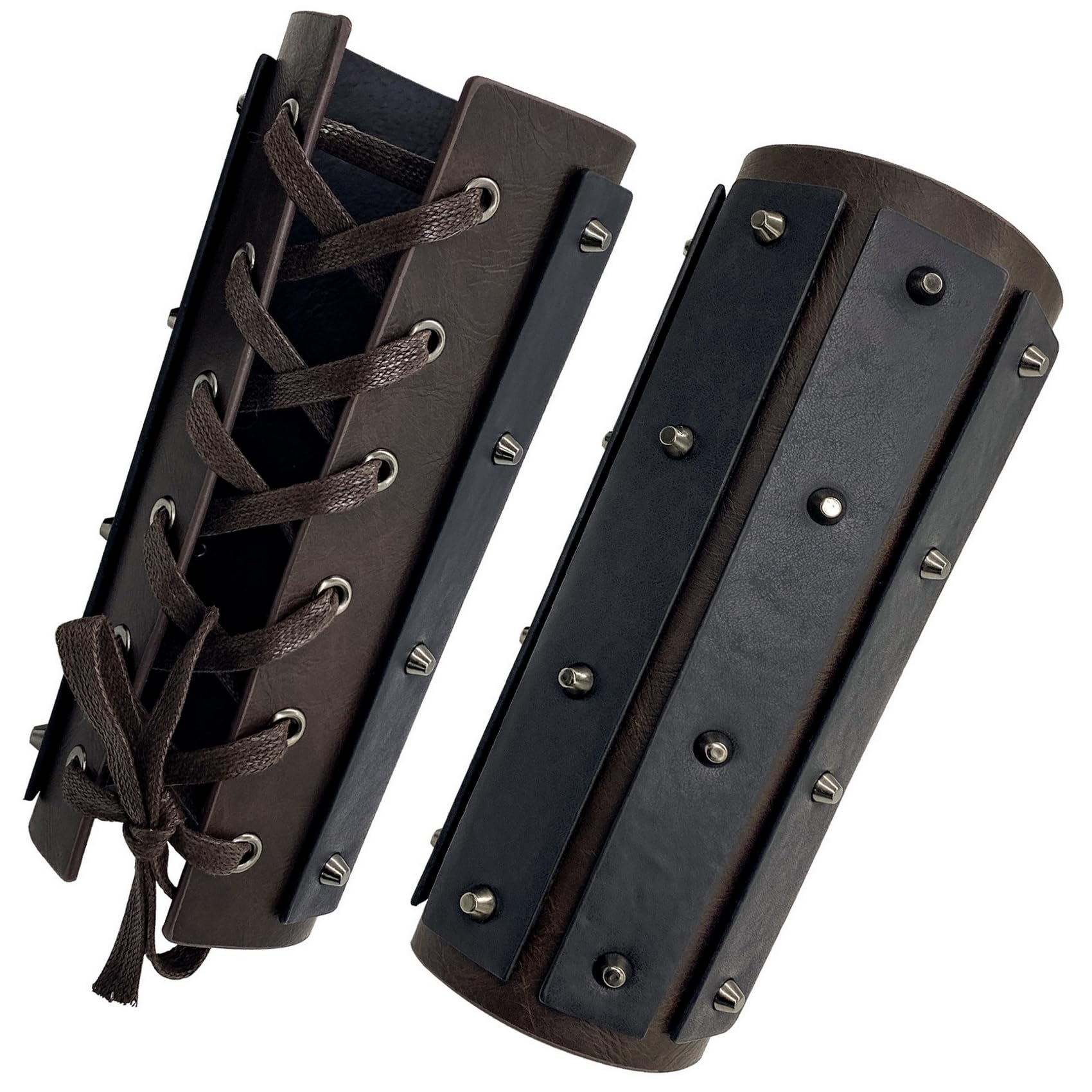 1 Pair Medieval Arm Guards,Viking Faux Leather Gauntlet,Vintage Knight Arm Bracers,Renaissance Arm Armor,LARP Leather Armband (Dark brown-2)