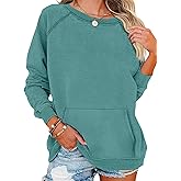 EADINVE Womens Casual Crew Neck Sweatshirt with Pockets Loose Fit Soft Long Sleeve Lightweight Pullover Tops Fall Clothes