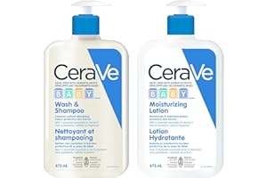CeraVe Lotion hydratante pour bébé (473 ml) et shampooing CeraVe Baby Wash (473 ml) | Formules douces sans larmes