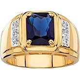 Palm Beach Jewelry Men's Yellow Gold-plated Emerald Cut Created Blue Sapphire and Diamond Accent Ring Sizes 8-16