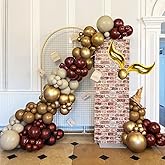 BlissBash 137PCS Magical Balloon Arch Garland Kit, Burgundy Gold Brown White Balloons with Golden S-Wing Foil Balloons, for Magic Birthday Party Decorations, Baby Showers, and Fantasy-Themed Parties