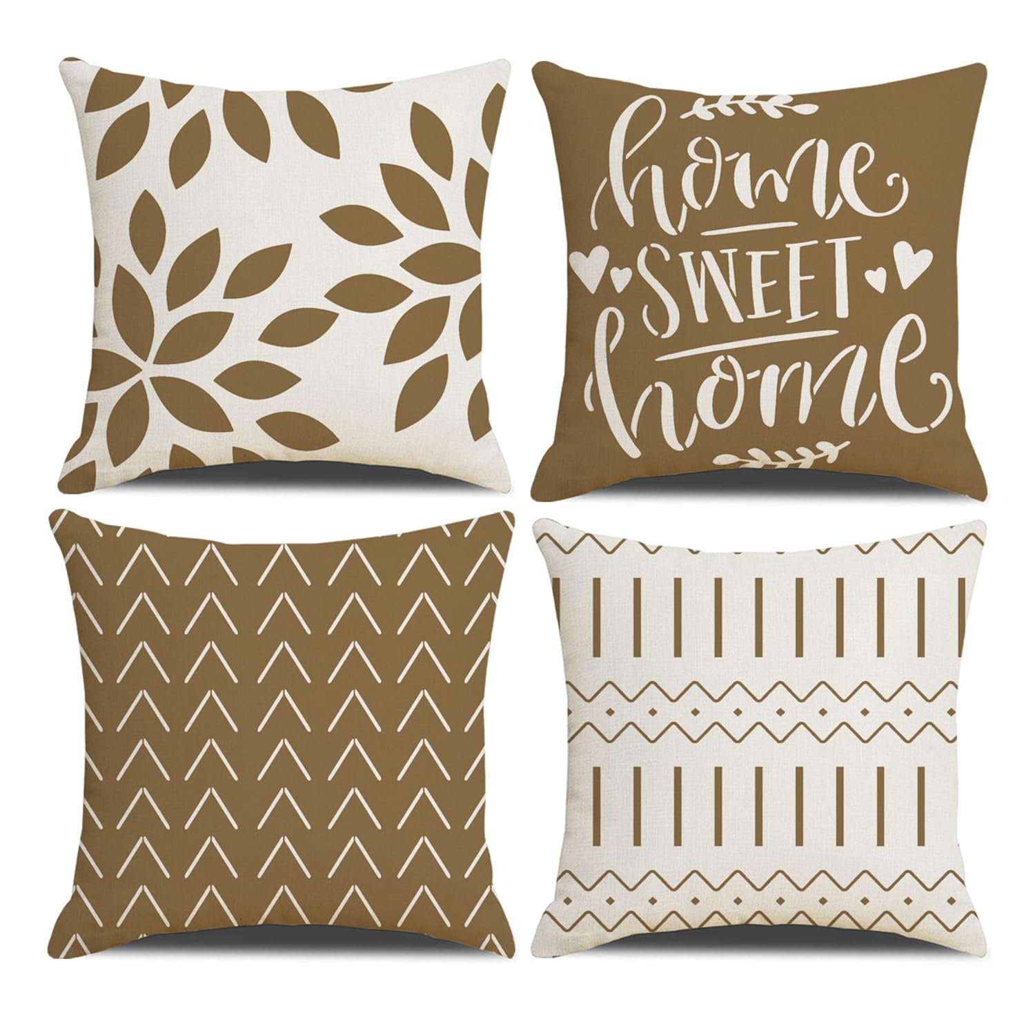 Homefeelzydys Cushion Covers,Cushion Covers 40 x 40 set of 4 Brown Square Throw Pillow Case cushion covers 16x16 4Pack For Outdoor Patio Garden Blench Living Room Sofa Farmhouse Decor — image 1