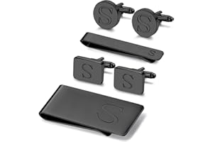 JOERICA Initial Cufflinks for Men and Tie Clip Set for Men Alphabet Letter Wallet Tie Clips and Cuff Link with Gift Box For Father Husband