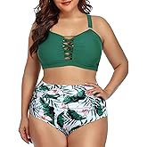 Daci Women Plus Size Two Piece Swimsuit - High Waisted Bikini Tummy Control Bathing Suit Bandeau Swimwear