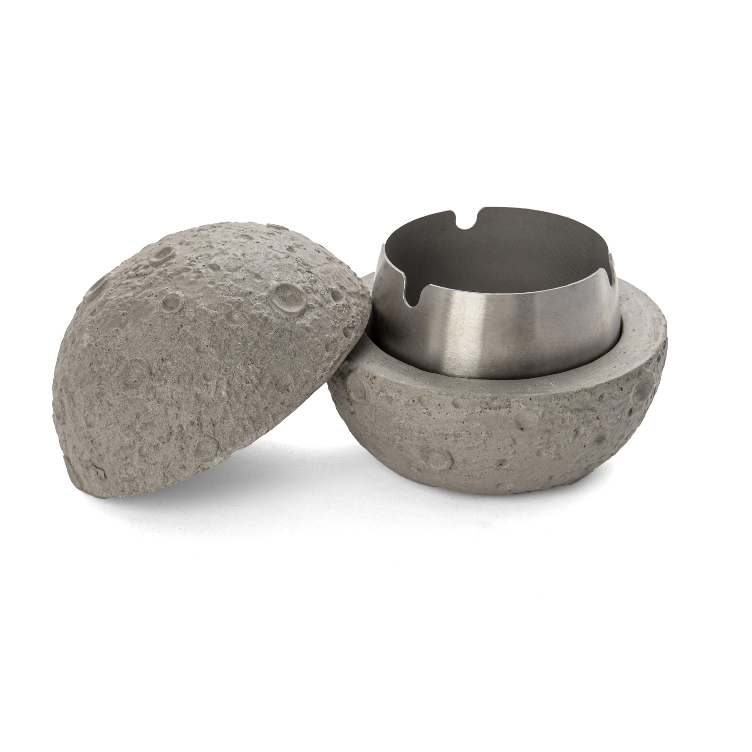 Fisura - Smell Proof Ashtray with Moon Shape Lid | Original Indoor & Outdoor Ash Tray | Car Ashtray with Lid Smell Proof Made of Stainless Steel and Concrete | Travel, Garden 10 x 10 cm
