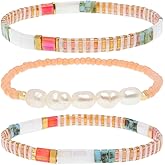 Tyebiva Tila Flat Pearl Seed Beads Stack Bracelets Set for Women, Boho Handmade Miyuki Glass Colorful Beads Friendship Stretch Bracelet Holiday Prom Jewelry Gift.