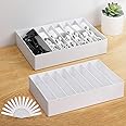 PAVSTINE 2 Pcs Large Cable Organizer Box with Wire Ties,Plastic Charger Organizer box with 8 Compartments,Stackable Cord Organizer Box for Office,Home,Desk Drawer Stationery Supplies Storage,White