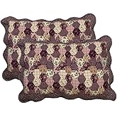vctops 2-Piece Boho Cotton Quilted Bed Pillow Shams Floral Printed Patchwork Pillow Shams Set, Standard Size (308 Purple Red, 20"x28")