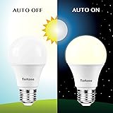 Torkase Dusk to Dawn Sensor LED Light Bulb, Outdoor Automatic On/Off, 3000K Soft White, 9W(60W Equivalent), A19 E26 Medium Screw Base, 2-Pack