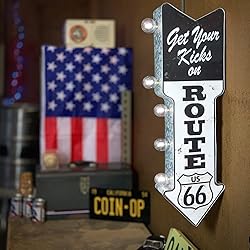 Route 66 Double-Sided Marquee Sign With Vintage