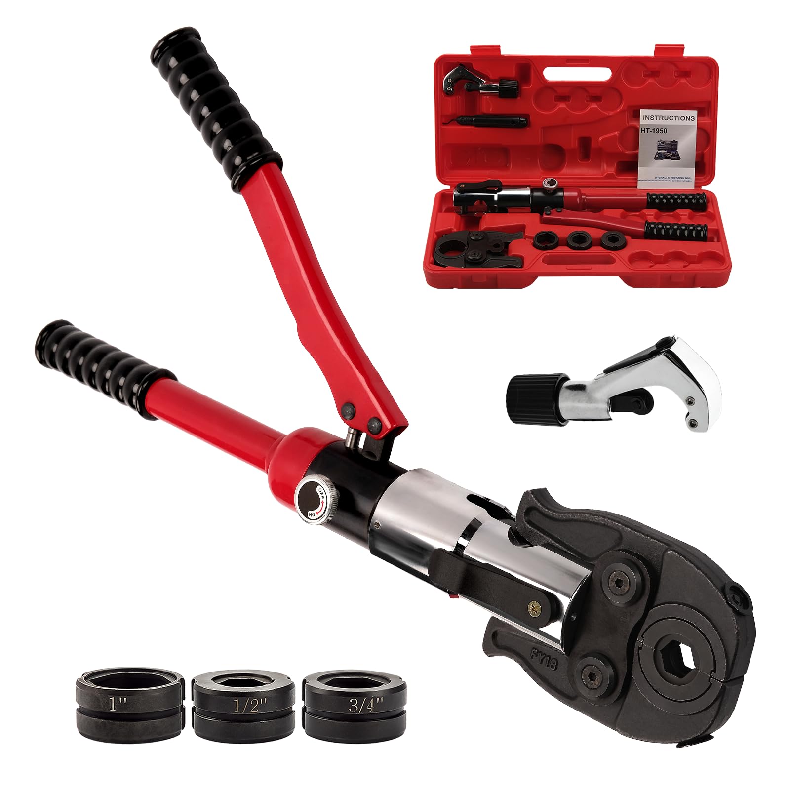 Photo 1 of Copper  Crimping Tool,Hydraulic Crimping Tool with 1/2", 3/4", 1" Jaws,Copper Tube Fittings Pipe Crimpers for Narrow Spaces and Tee Fittings