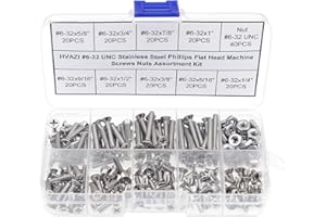 HVAZI #6-32 UNC Stainless Steel Phillips Flat Head Machine Screws Nuts Assortment Kit