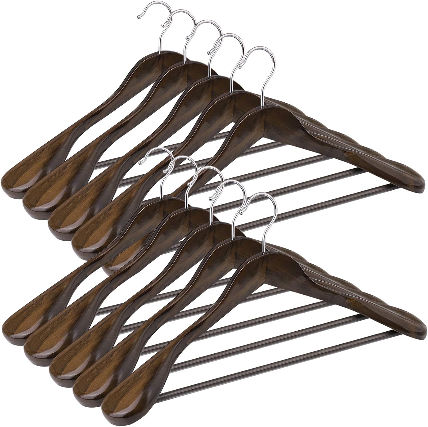Lot De 3 Cintres Tom Ford En Bois Massif - Luxe, Avec Barre à Pantalon, Marron