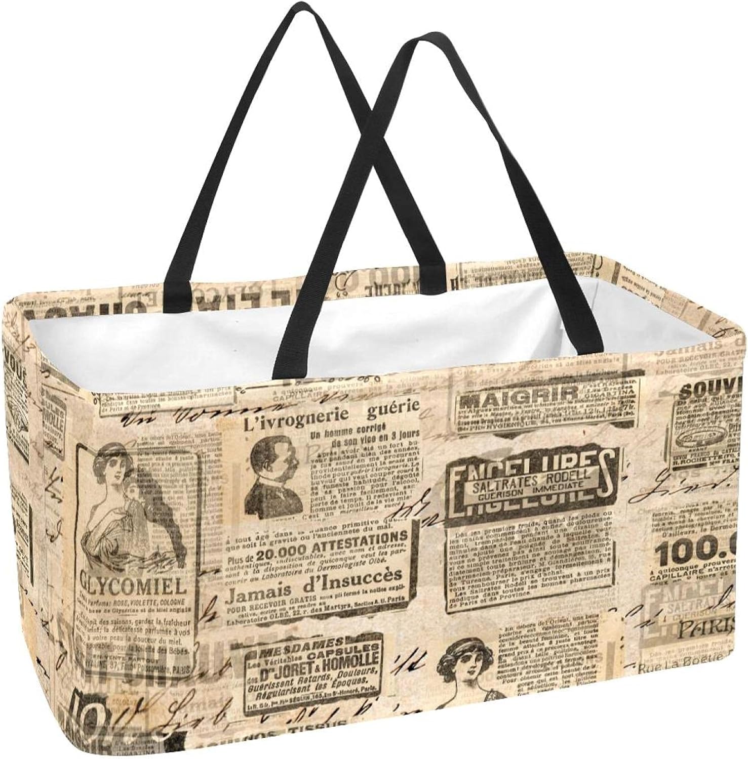 Bennigiry Vintage Newspaper Reusable Shopper Bags Collapsible Grocery