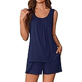 Ekouaer Womens Pajama Sets Viscose from Bamboo Sleeveless Lounge Sets Soft Tank Top and Shorts 2 Piece Pj Sets with Pockets