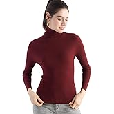 Ciovkis Women's Merino Wool Blend Sweater Turtleneck Rib Slim Fit Long Sleeve First-Line Ready to Wear Seamless Knit Sweater