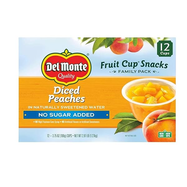 DELMONTE DICED PEACHES FRUIT CUP SNACKS 12-3.75OZ CUPS