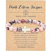 Pingyongchang Christian Gifts for Women Men Cross Healing Crystal Bracelet Faith Easter Catholic Religious Bracelet Natural Stone Stretch Bracelets Stress Relief Anxiety Yoga Bracelet For Teens