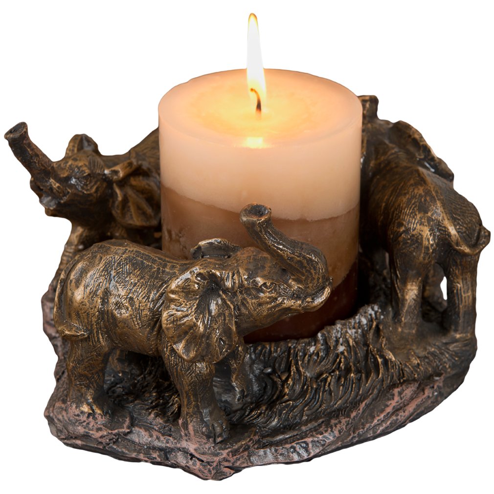 Evelots Elephants on Parade-Pillar Candle Holder-Bronze-Hand Painted-Centerpiece