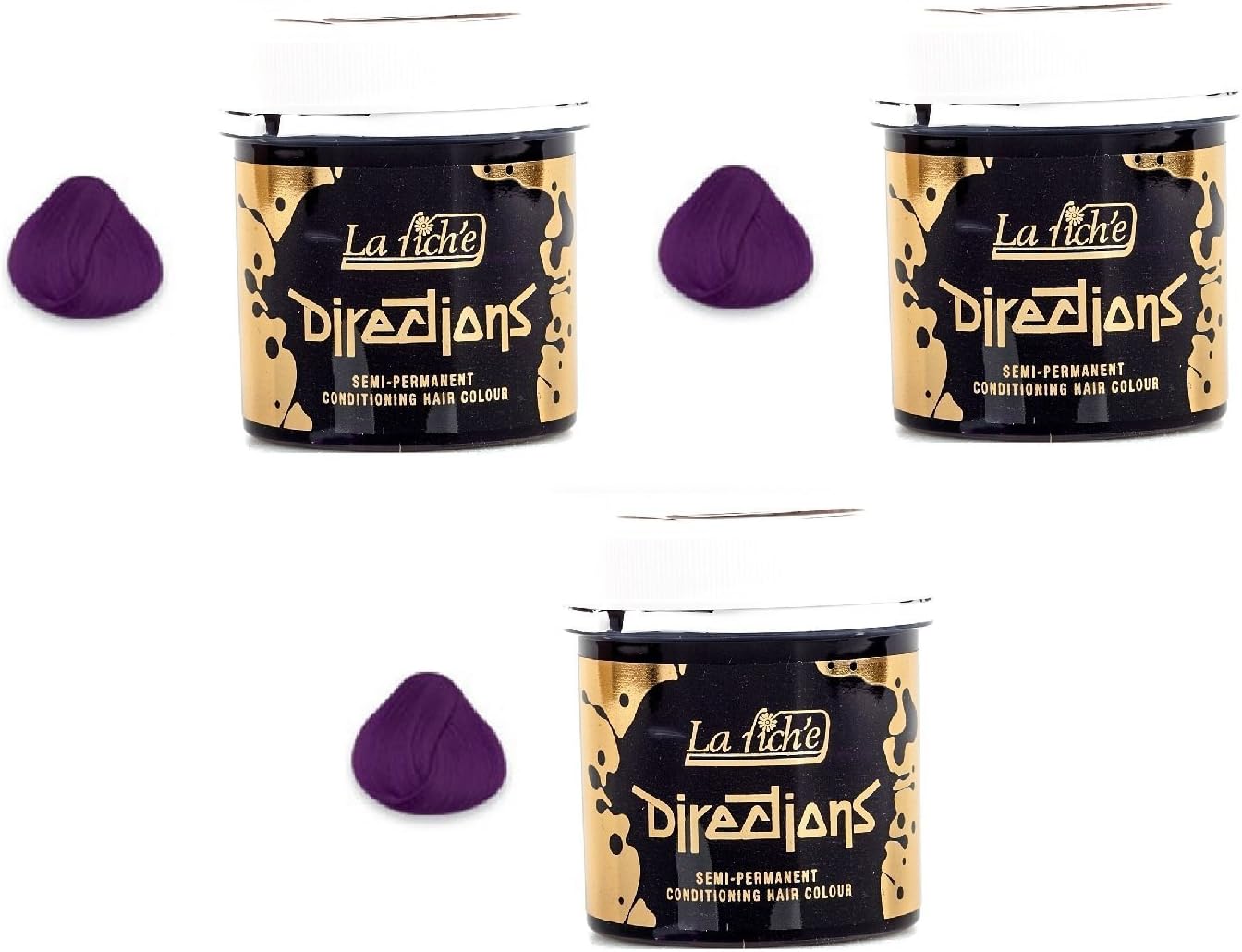 La Riche Directions Semi-Permanent Hair Colour Dye in Plum Tone - 3 Pack, Plum (dir), 264 ml (Pack of 1)