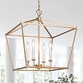 KSANA Gold Chandelier, 4-Light Modern Linear Chandeliers, Pendant Cage Lantern Hanging Light Fixtures for Dining Rooms, Foyer