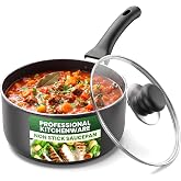 Utopia Kitchen Saucepan 2 QT Detachable Handle with Lid Grey Black | Glass Lid, Multipurpose Use, Home Kitchen and Restaurant, Nonstick Coating, Durable