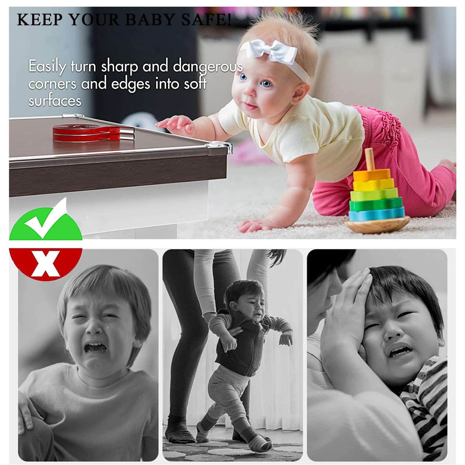 Fhlbestyu 19.69ft (6M) Corner Protector Baby with 4 Corners Soft, PVC Furniture Corner Guard and Edge Safety Bumpers Protectors with Upgraded Pre-Taped Strong Adhesive for Sharp Corners, Table