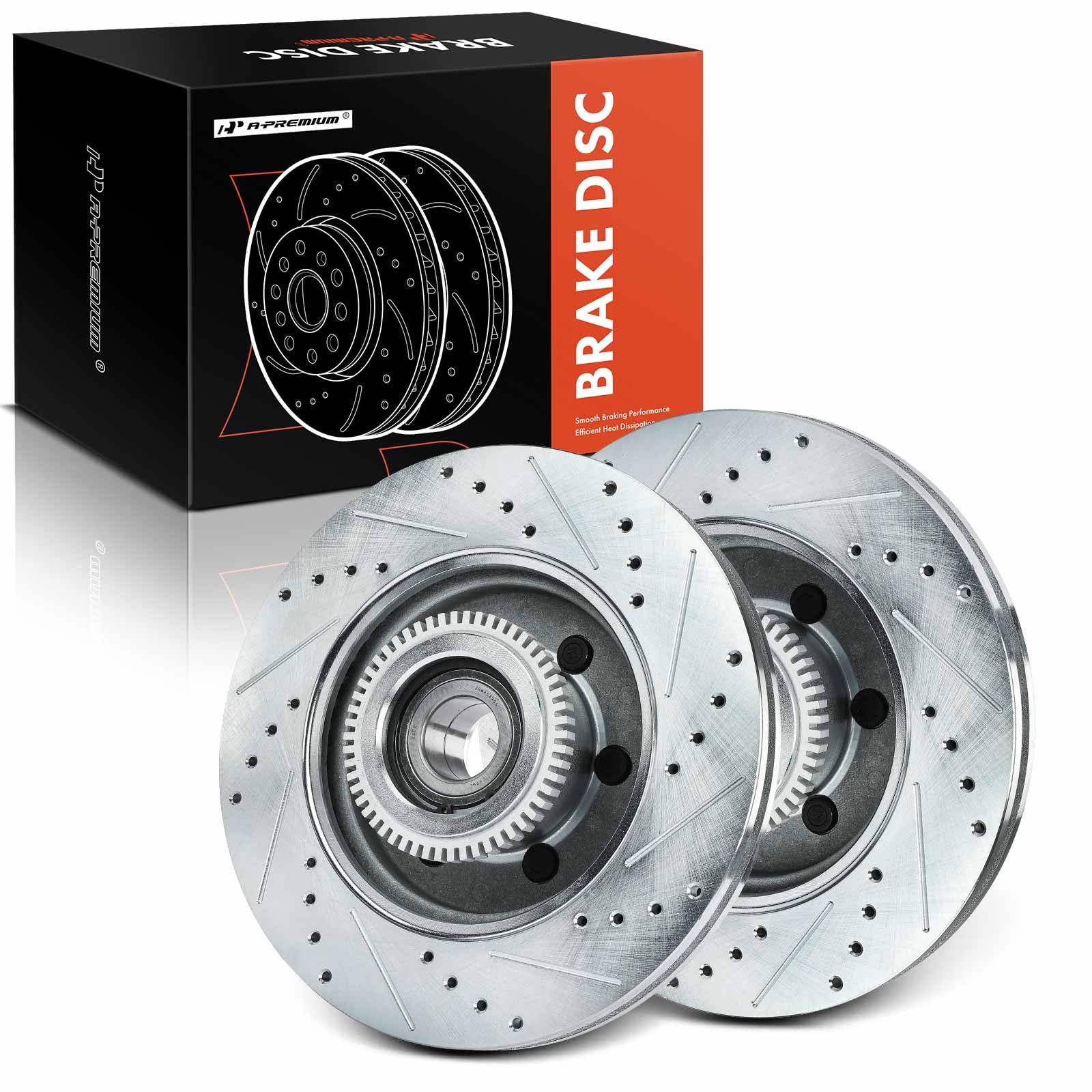 Photo 1 of A-Premium 12.99 inch (330mm) Front Drilled and Slotted Disc Brake Rotors Compatible with Select Ford and Lincoln Models - For F-150 2004-2008, Mark LT 2006-2008, RWD Only, 2-PC Set