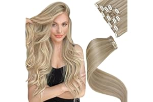 LaaVoo Human Hair Clip in Extensions Golden Blonde Highlights Light Blonde Clip in Hair Extensions Real Human Hair Blonde Hig
