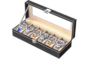 Ausalivan Watch Display Case For Men,Leather Watch Organizer Box,Watch Travel Organizer Tray,Watch Collection Storge Holder For Women (Black Leather, 6 Slots)
