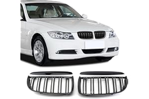 BDBO Front Grille Double Slats Front Grill for BMW E90(2005-2007) Glossy Black Doubel Slats