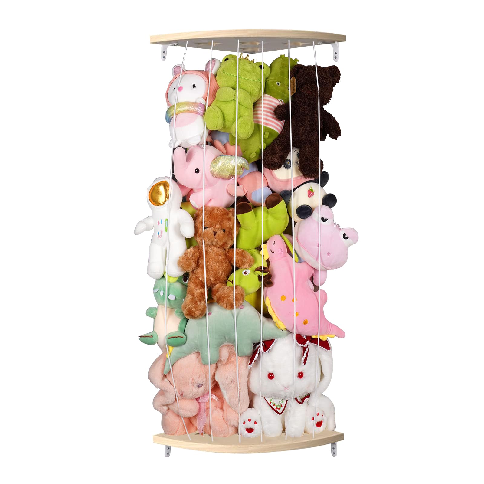GUIGUZI Corner Stuffed Animal Storage Wood Soft Toy Shelf with Adjustable Length Large Corner Plush Toys Holder Nursery Hanging Organizer