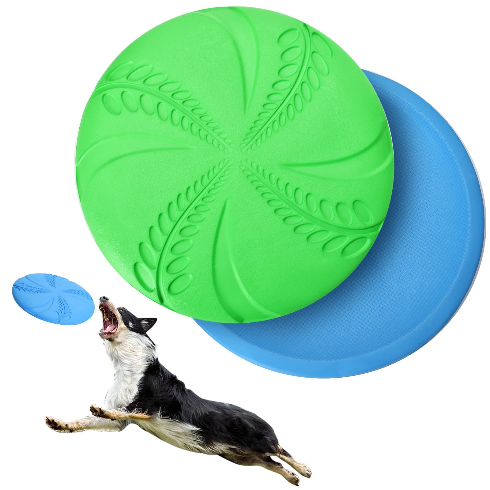 Nobleza 2 Pack Large Natural Rubber Frisbee, Durable Dog Flying Disc Saucer, Floating Lightweight Interactive Fetch Toy for Dogs Training, Diameter 20 cm, Blue & Green