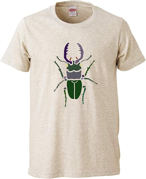Amazon Chara Park クワガタ 昆虫モチーフ プリントtシャツ メンズ M L グレー オートミール サンドカーキ Tシャツ カットソー 通販