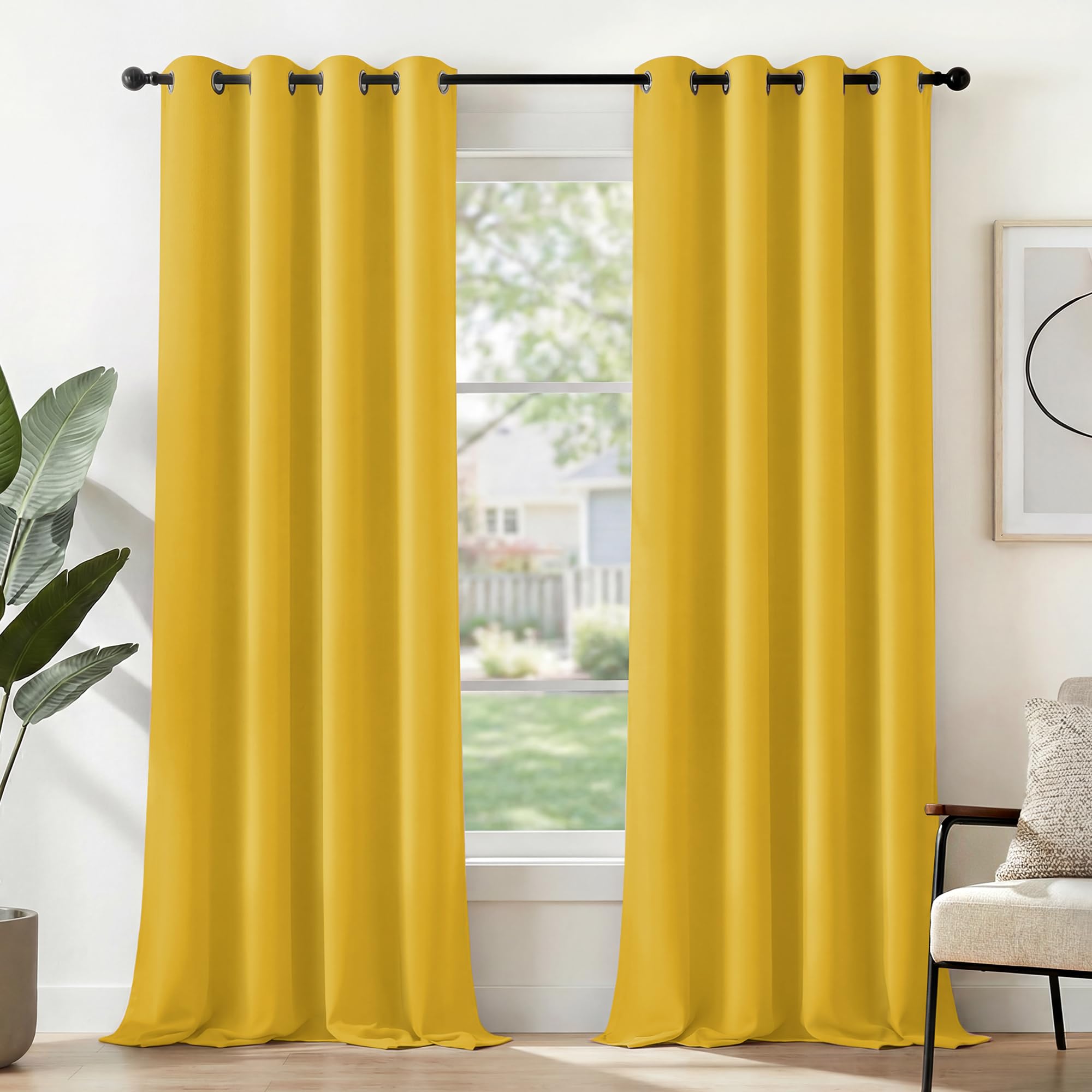 Deconovo Blackout Curtains Thermal Insulated Room Darkening Eyelet Curtains Energy Saving Super Soft Curtains for Bedroom 55 x 110 Inch Mellow Yellow 2 Panels