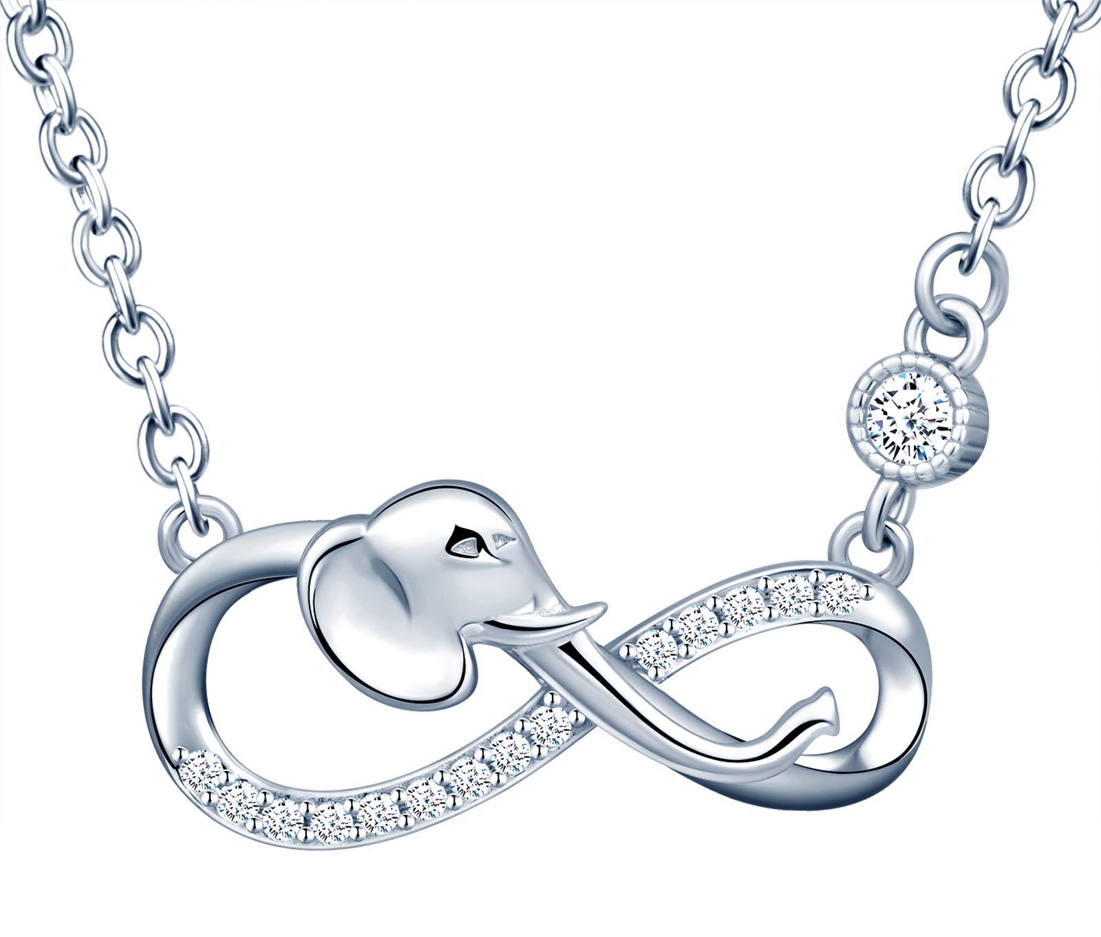 INFINIONLY Women's necklace pendant 925 silver jewellery sets cute elephant and infinity symbol inlaid zircon