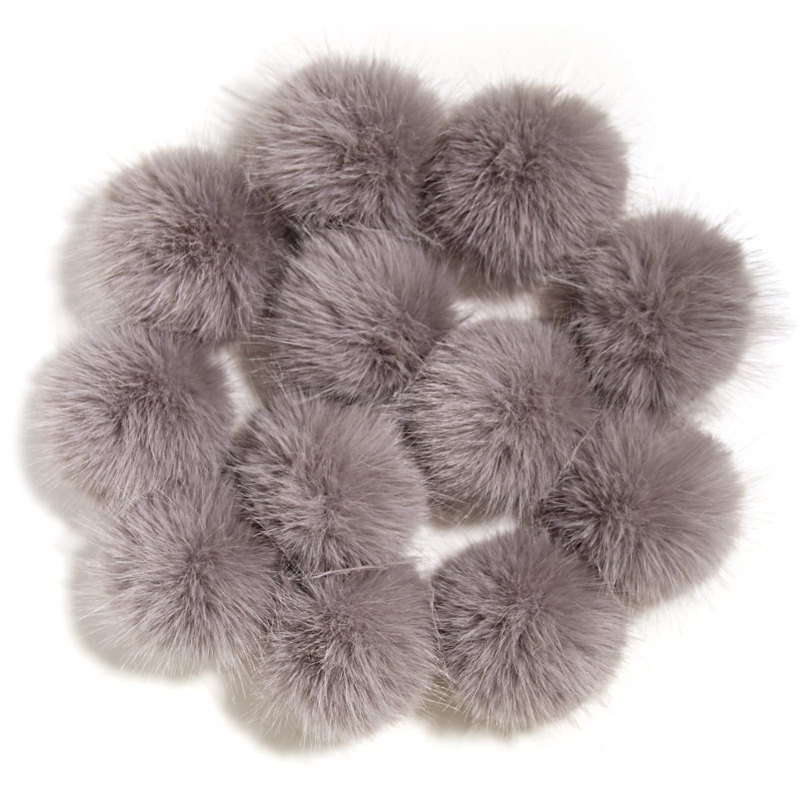 Furling Pompoms Faux Fur Pom Poms Fluffy Pompom Ball with Elastic Cord for Knitting Crafts Hats Christmas Charm DIY Accessories,Pack of 12,3 Inches (Grey)