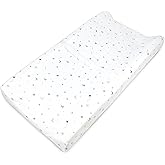 American Baby Company Printed 100% Cotton Knit Fitted Contoured Changing Table Pad Cover - Compatible with Mika Micky Bassinet, Gray Stars and Moons, for Boys and Girls