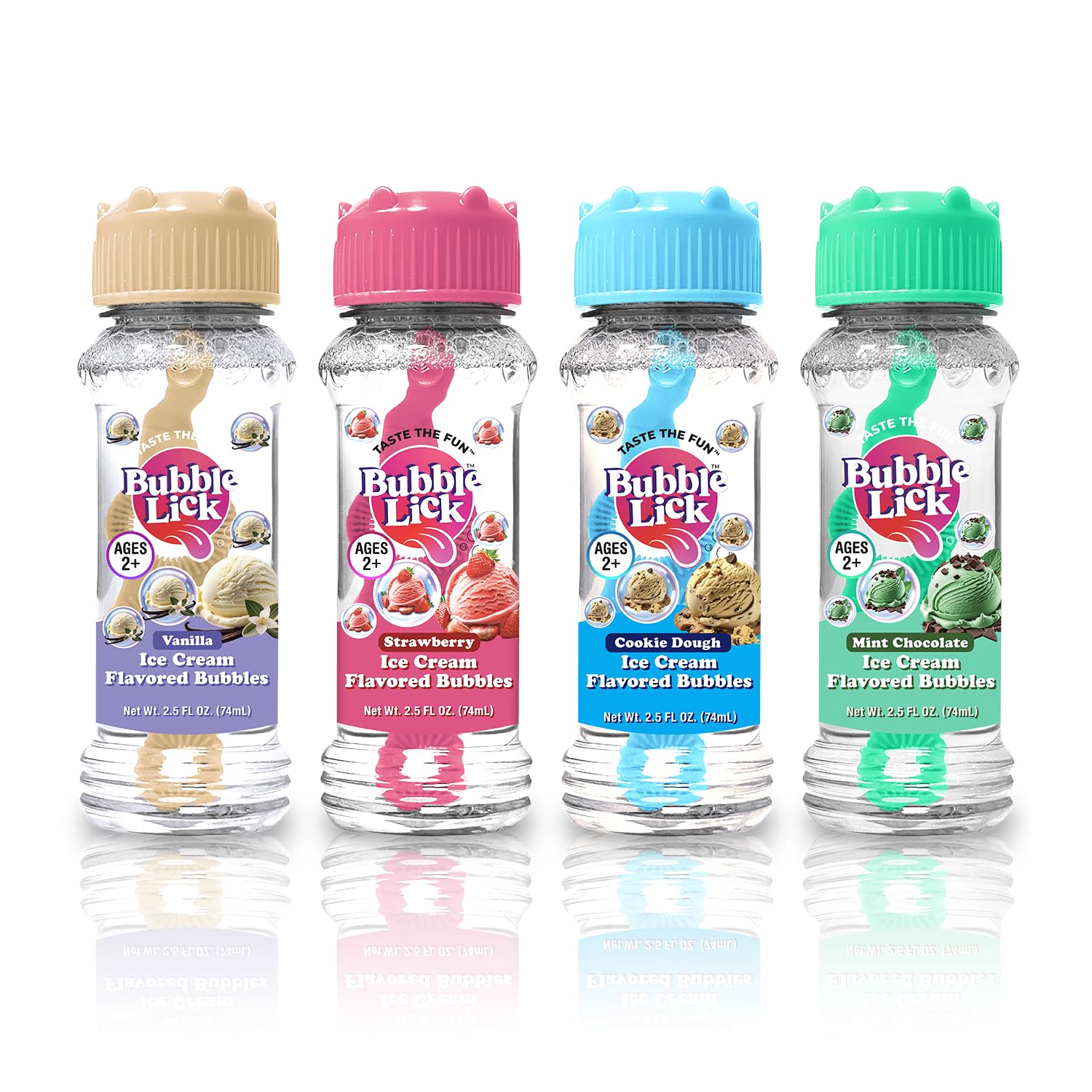 Bubble Lick Ice Cream Flavored Bubbles 4 Pack Vanilla Cookie Dough Strawberry Choc Mint USA Made