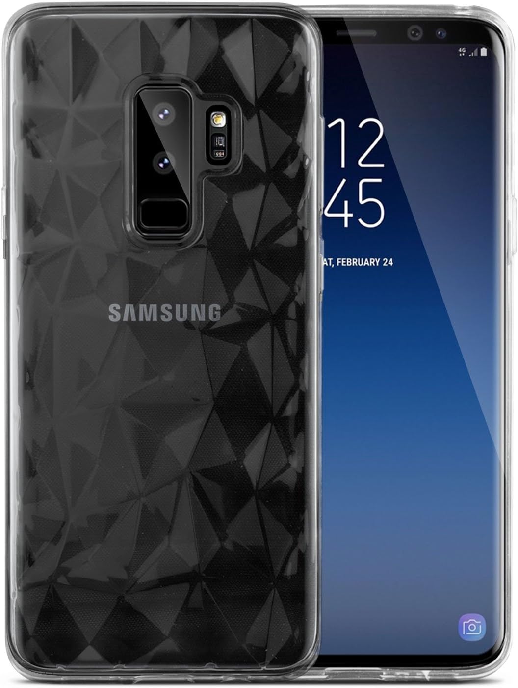 Olixar for Samsung Galaxy S9 Plus Gel Case - Flexible Slim Silicone TPU - FlexiShield - Thin Protective Cover - Wireless Charging Compatible - Prism 3D Diamond Pattern - Clear