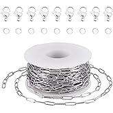 32.8 Feet Stainless Steel Paperclip Chains Stainless Steel Flat Oval Chains 12x4x1mm for Bracelet Necklace Earrings DIY Crafts with Jump Rings Lobster Clasps