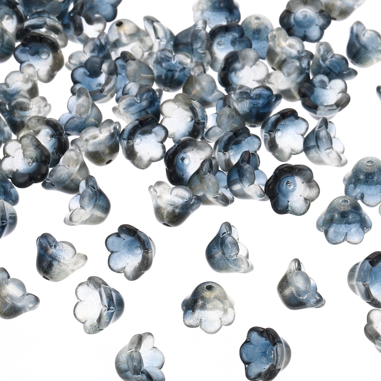 PATIKIL Glass Trumpet Flower Beads, 100 Pcs Gradient Flower Bead Charm for DIY Craft Decorations, Black, Gold