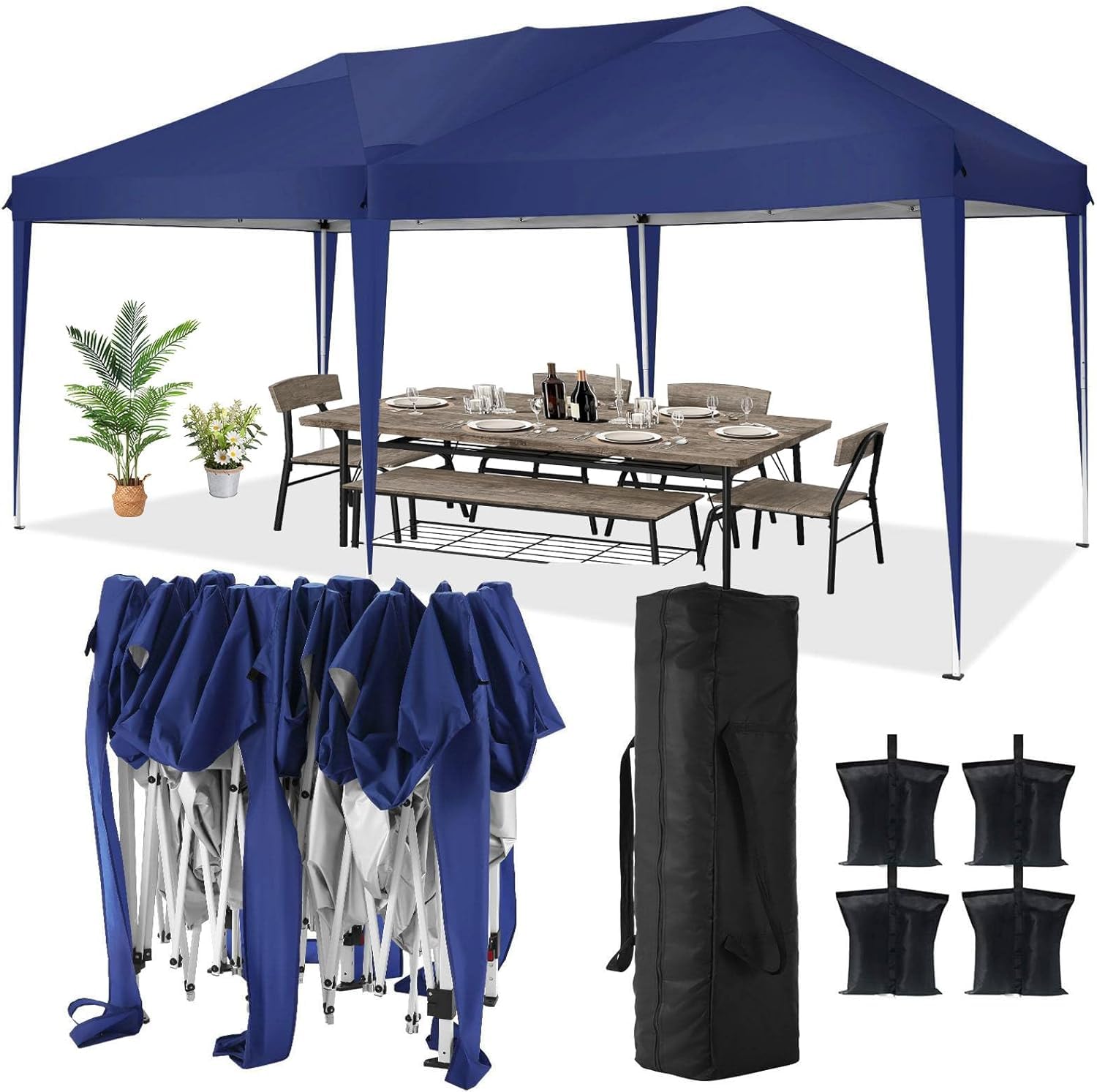 Photo 1 of ** USED** COBIZI 10x20 Pop Up Canopy Tent Party Tents for Parties Weddings Backyard Waterproof Outdoor Commercial Instant Canopy Event with Stakes, Ropes,Sandbags, Navy Blue