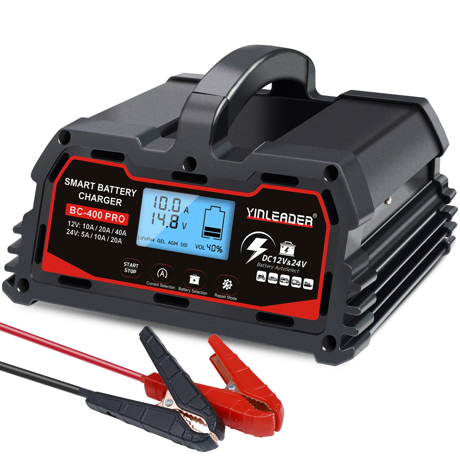 Photo 1 of Battery Charger 40A, 12V/24V Lead Acid Smart Battery Charger, 12V LiFePO4 Car Battery Trickle Charger, Automatic Battery Maintainer for Car Motorcycle Lawn Mower Marine Boat Lead Acid Batteries