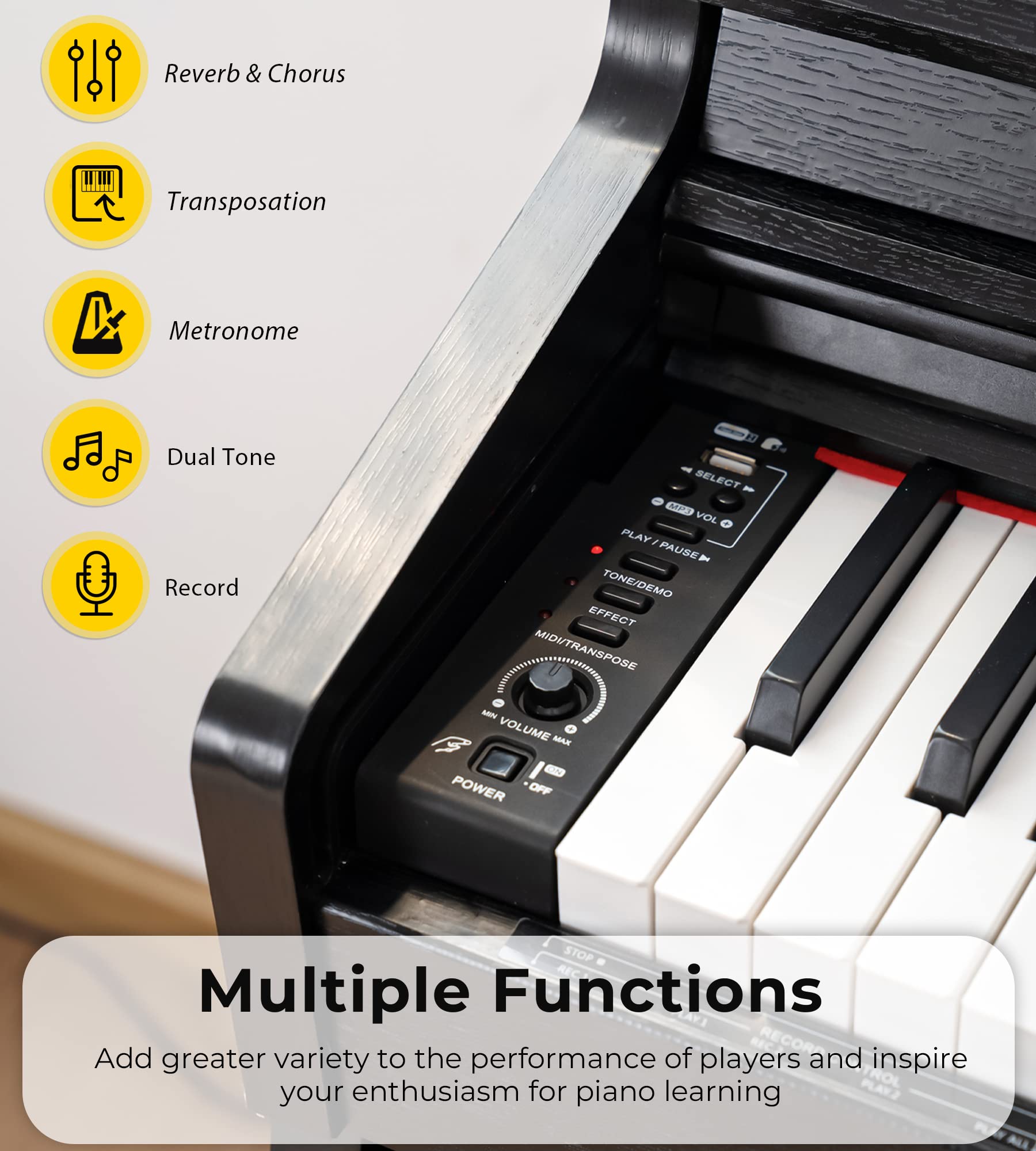 Digital Piano, 88 Keys Weighted Hammer Action Home Digital Piano Full Size Bundle with Slide Key Cover, Furniture Stand, Power Adapter, Triple Pedals, Black, by Vangoa