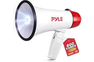 Pyle 30W PA Bullhorn Megaphone Speaker with Built-in Siren & LED Lights - Adjustable Volume Control for Football, Soccer, Bas